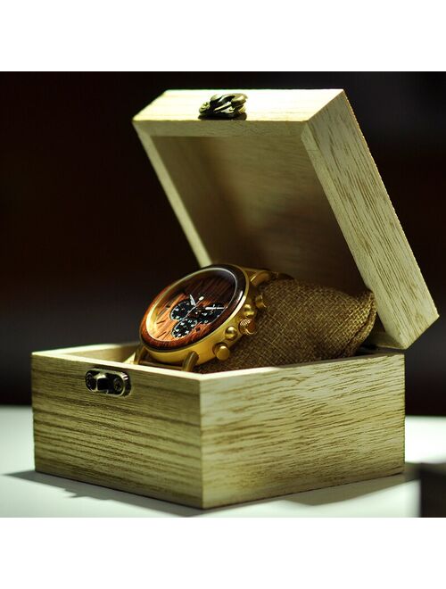 BOBO BIRD Gold Watch Men Luxury Brand Wooden Wristwatches Male Date Display Stop Watches reloj golden hour