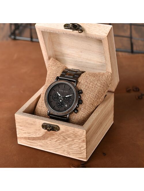BOBO BIRD Chronograph Men Watch Wooden Luxury Stainless Steel Quartz Wristwatches with Calendar relojes de marca famosa Christma