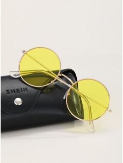 Men Round Frame Tinted Lens Sunglasses