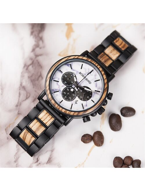 BOBO BIRD Wood Men's Watch Luxury Stylish Chronograph Military Watches Timepieces Auto Date in Wooden Gift Box Relogio Masculino