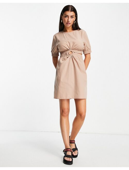 Asos Design cut out mini dress with ring detail in brown