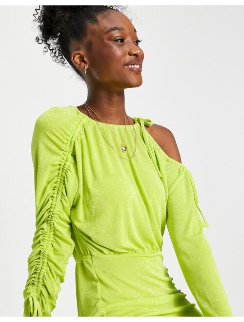 Asos Design mini dress with long sleeves and ruching detail in lime