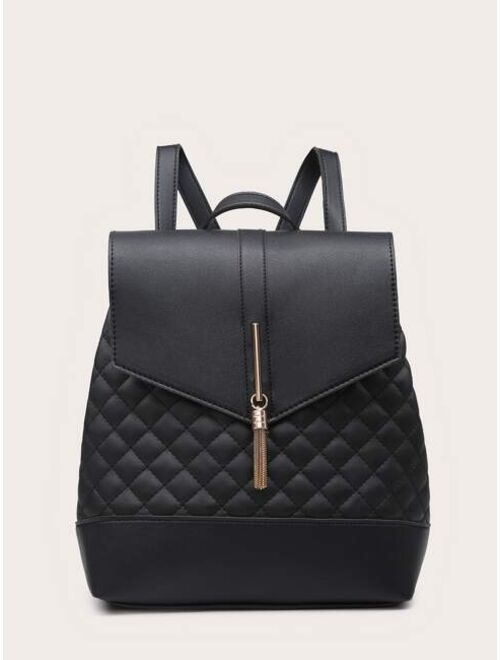 Buy Shein Metal Tassel Charm Quilted Flap Backpack online Topofstyle