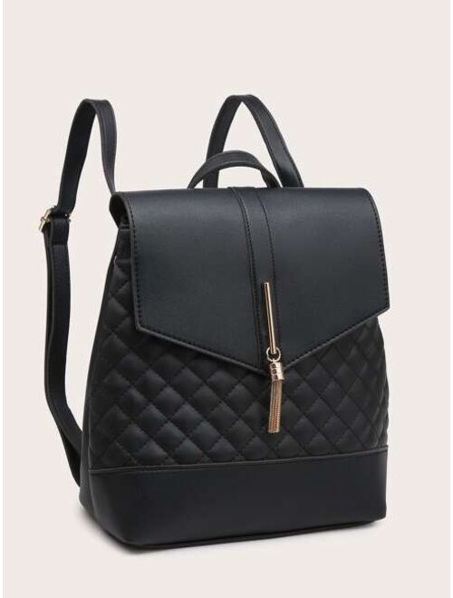 Shein Metal Tassel Charm Quilted Flap Backpack