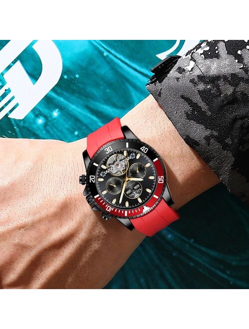 AILANG Luxury Mens Mechancial Watches Automatic Chronograph Silicone Waterproof Multifunction Business Wristwatch Men Watches
