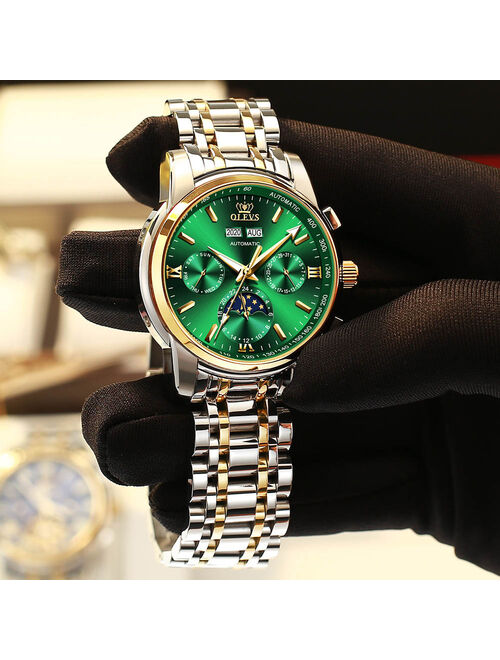 OLEVS Men Mechanical Watch Luxury Automatic Moonphase Stainless Steel Waterproof Business Sport Wristwatch Men relogio masculino