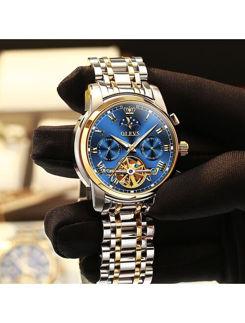 OLEVS Automatic watch Men Stianless Steel Sports Waterproof Date Luxury Mechanical Wristwatch Moon Phase Montre homme Gifts 6617