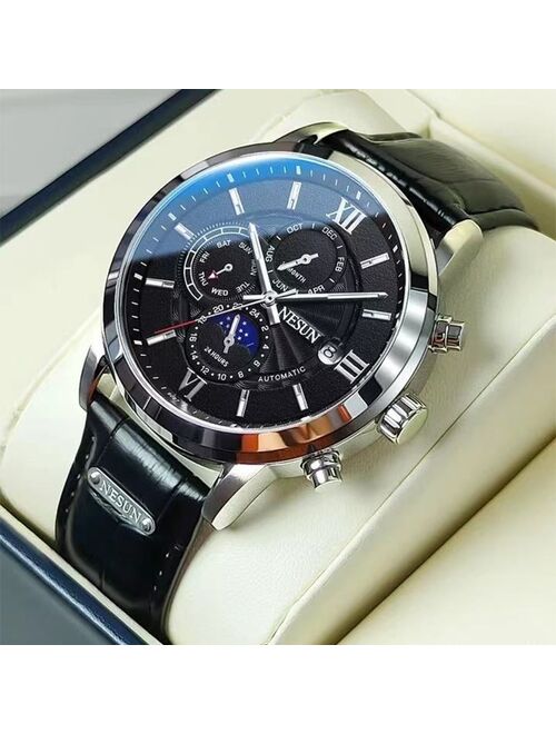 NESUN Men Watches Automatic Mechanical Watch Leather Tourbillon Sport Clock Casual Business Relojes Hombre Retro Wristwatch 9027