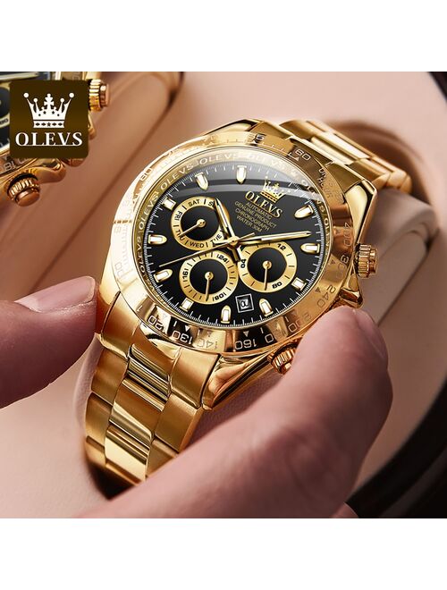 OLEVS Dropshipping Gold Stainelss Steel Men Automatic watch Luxury Mechanical Wristwatch Black Waterproof  Fashion Sports Mens Watches