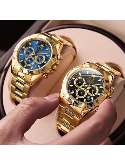 OLEVS Dropshipping Gold Stainelss Steel Men Automatic watch Luxury Mechanical Wristwatch Black Waterproof  Fashion Sports Mens Watches