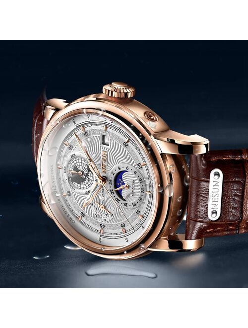 NESUN Fashion  Men‘s Watch Moon Phase Automatic Mechanical Watches Sports Wristwatch Waterproof Leather Watch Men