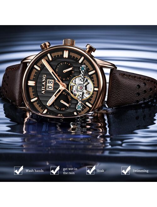 AILANG Leather Men Mechanical Watch Automatic date Waterproof Business Clasic with hollow Style mens watches