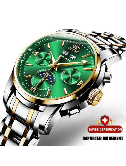 OLEVS Brand Luxury Men Watches Automatic Green Watch Men Stainless Steel Waterproof Business Sport Mechanical Wristwatch 6633
