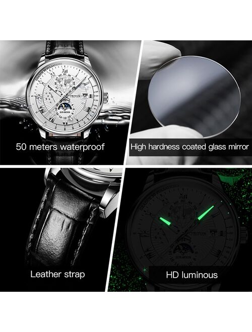 Luxury Brand JSDUN Moon Phase Automatic Wach Men Business Leather Automatic Mechanical Men's Wristwatches Waterproof Clock Male