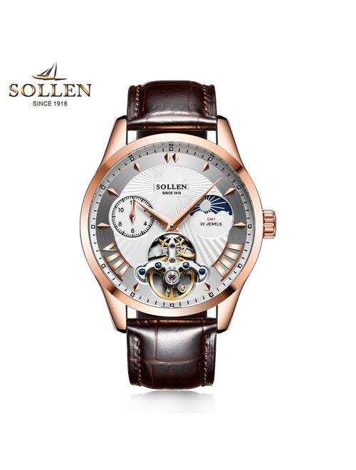 Original SOLLEN Men's Automatic Mechanical Watch Fashion Belt Waterproof Mechanical Watch