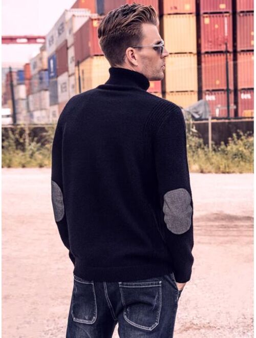 Shein Men Turtleneck Elbow Patch Sweater