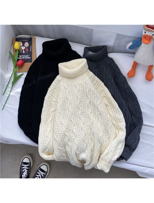 Turtleneck Sweater Men High neck Pullovers Sweater Wool Sweater Solid Color Men Fashion Clothing Autumn Tops Coarse Wool Knit
