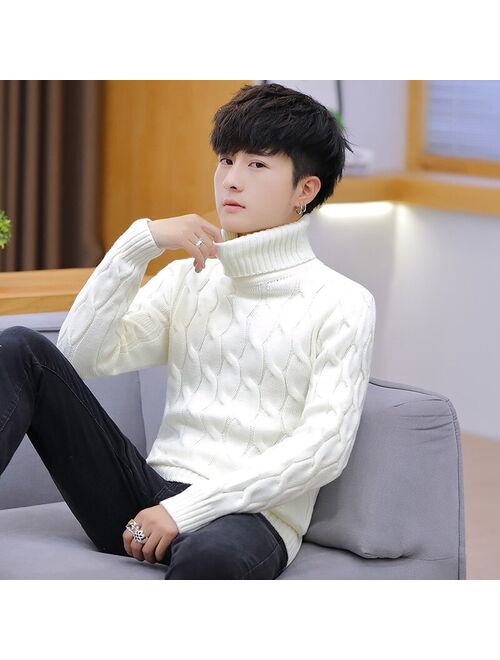 Mens Plus Size 6xl 7xl Sweater for Korean Fashion Trends Knit Clothes Twist Pattern Jumper Autumn Turtleneck Pullover Streetwear