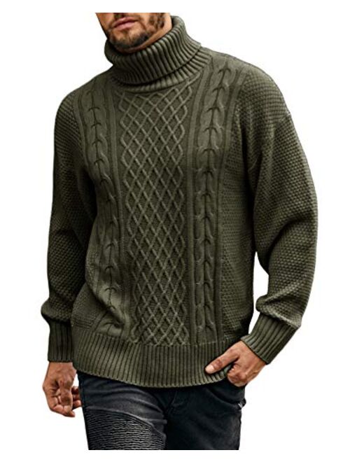 Lakimani Mens Casual Turtleneck Sweater Twisted Pattern Loose Fit Long Sleeve Cable Knit Pullover Sweaters