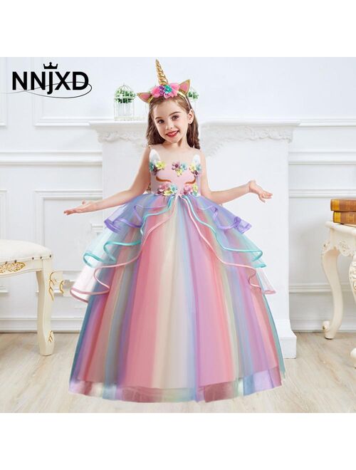 Kids Unicorn Dress for Girls Flower Appliques Ball Gown Little Girl Princess Dresses Elegant Party Costumes Children Clothing