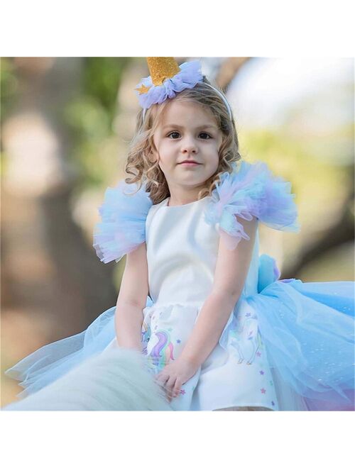 Christmas Girls Unicorn Dress with Long Tail + Wings Wig Hairband Baby Girl Princess Birthday Party Ball Gown Kids Horse Clothes
