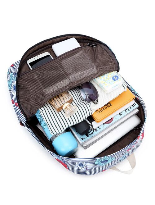 atinfor Brand Women Waterproof Flower Prtining Backpack Set Nylon Striped Student School Bags for Girls Laptop Backpack