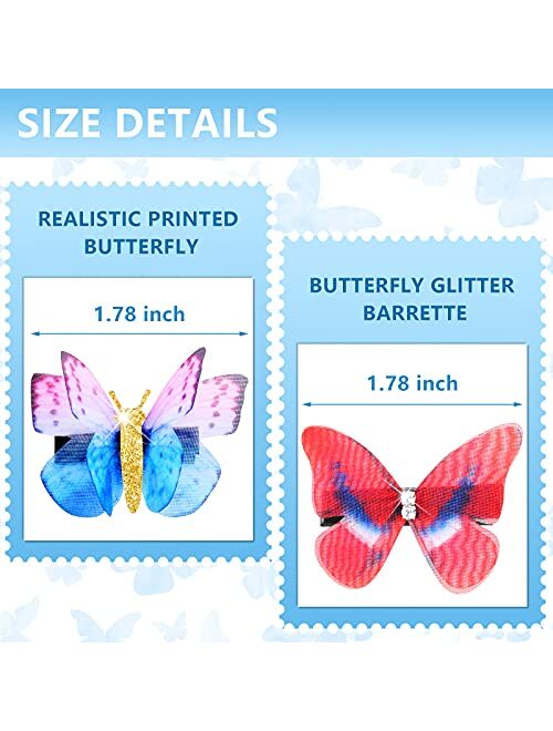 24 Pieces Realistic Butterfly Hair Clips, 3D Colorful Mesh Butterfly Hair Clips, Glitter Barrettes Butterfly Snap Hair Clips, Hair Accessories for Teens Women Girls