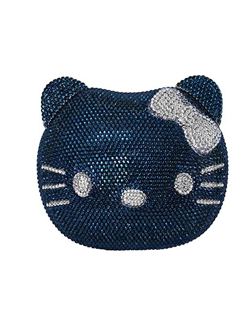 Hello Kitty Cat Crystal Clutch Couture Special Occasion Holiday Party Evening Bag Navy Blue Silver