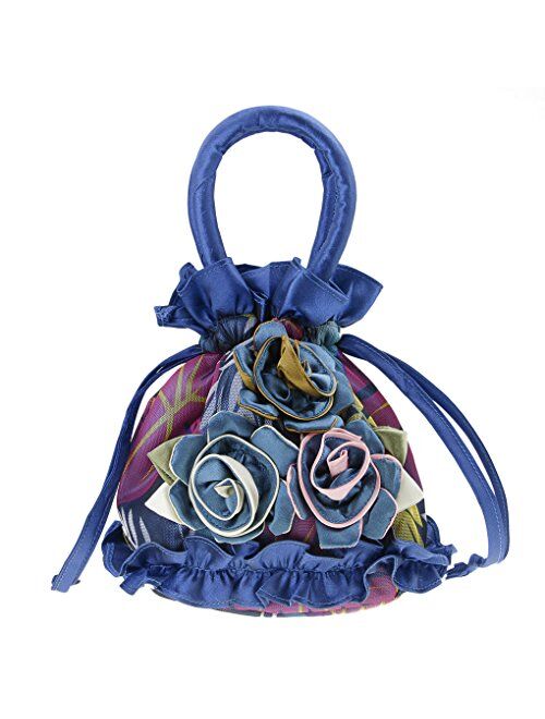 Small Satin Rose Flower Wristlet Cute Purse Wedding Evening Bag for Women Flower Girl Clutch Purse Pouch