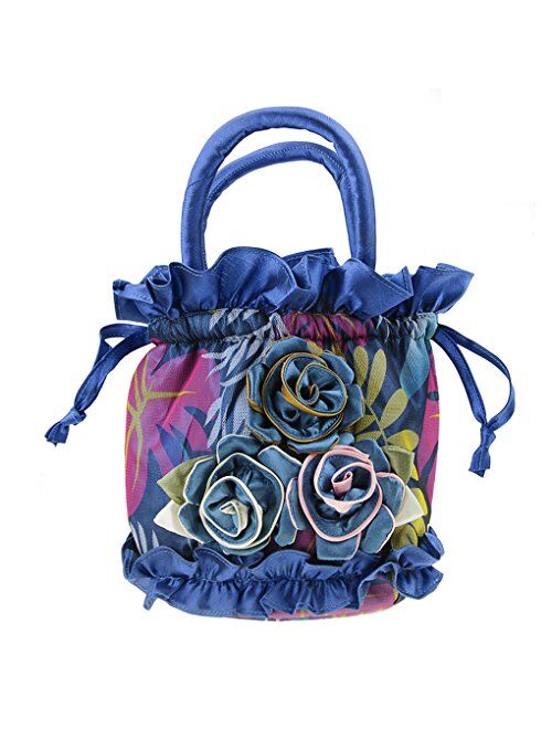 Small Satin Rose Flower Wristlet Cute Purse Wedding Evening Bag for Women Flower Girl Clutch Purse Pouch