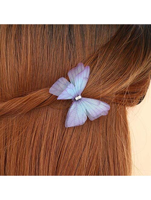 DEEKA 10 PCS Colorful Mesh Butterfly Hair Clips Realistic Fairy Handmade Glitter Barrette Set Hair Accessories for Women Girls Infants