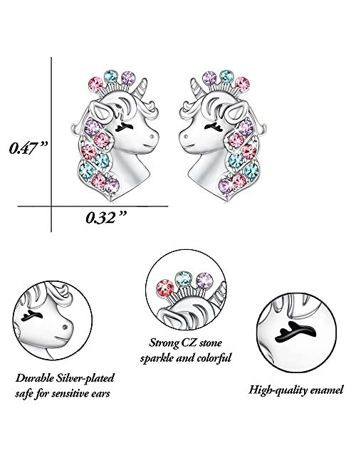 Shonyin Silver Unicorn Hypoallergenic Earrings Back to School Birthday Party Christmas Jewelry Gift for Girls Women