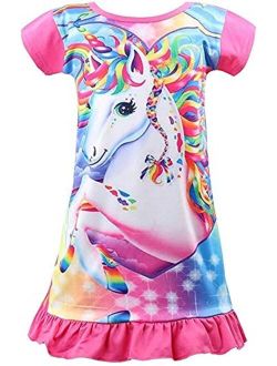 Girls Nightgown Unicorn Princess Pajamas Rainbow Cute Printed Sleepwear Nightie Dresses Unicorn Gift for Girls