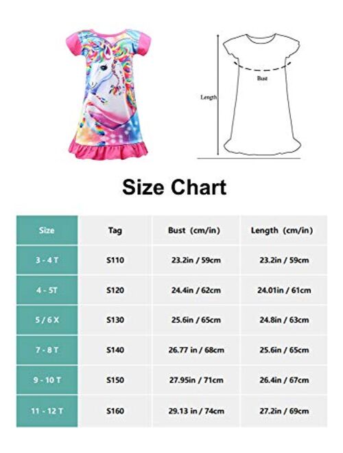 Girls Nightgown Unicorn Princess Pajamas Rainbow Cute Printed Sleepwear Nightie Dresses Unicorn Gift for Girls