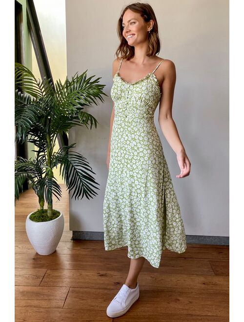 Lulus Timeless Touch Green Floral Print A-Line Midi Dress