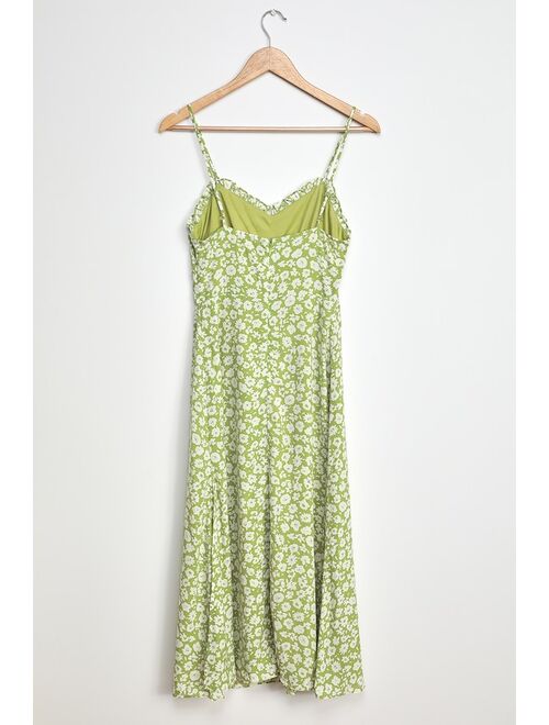 Lulus Timeless Touch Green Floral Print A-Line Midi Dress