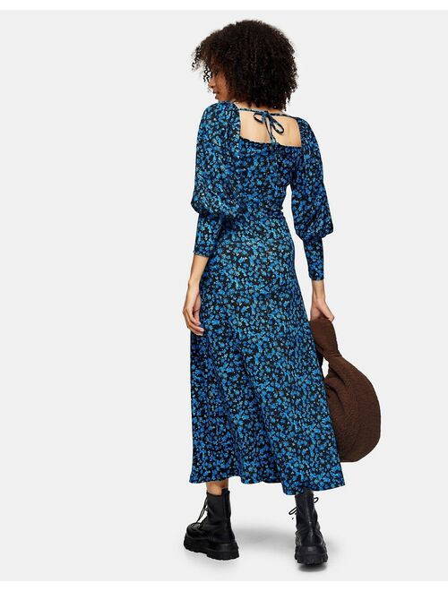 Buy Topshop milkmaid midi dress in blue ...