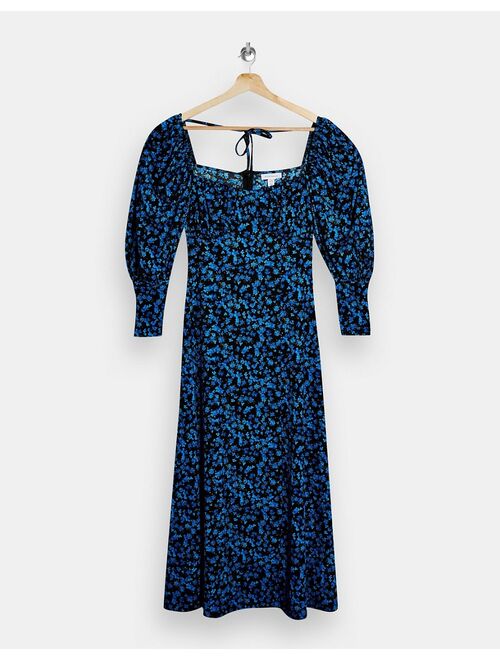 Topshop milkmaid midi dress in blue