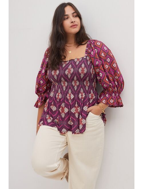 Anthropologie Conditions Apply Smocked Sweetheart Blouse