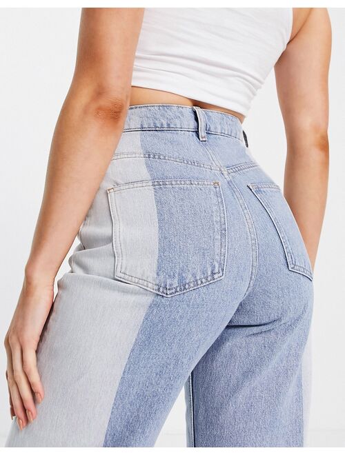 Asos Design high rise 'relaxed' dad jean in two tone lightwash