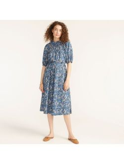 Smocked neck puff-sleeve dress in Liberty Sea Blossoms