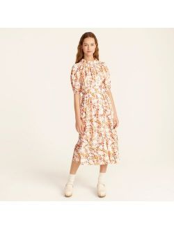 Smocked neck puff-sleeve dress in cherry blossoms