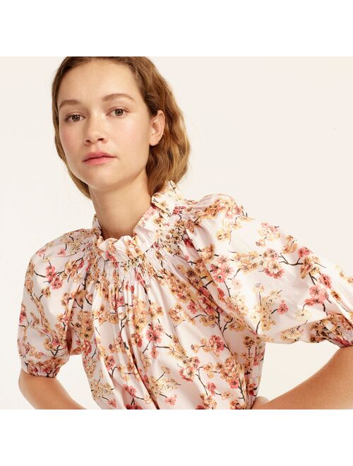 J.Crew Smocked neck puff-sleeve dress in cherry blossoms