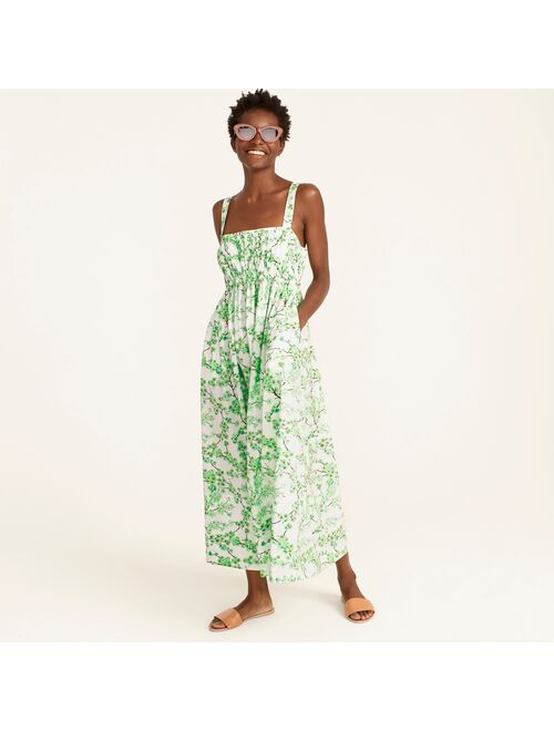 J.Crew Gathered tank midi dress in lime cherry blossoms