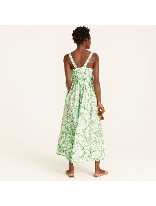 J.Crew Gathered tank midi dress in lime cherry blossoms