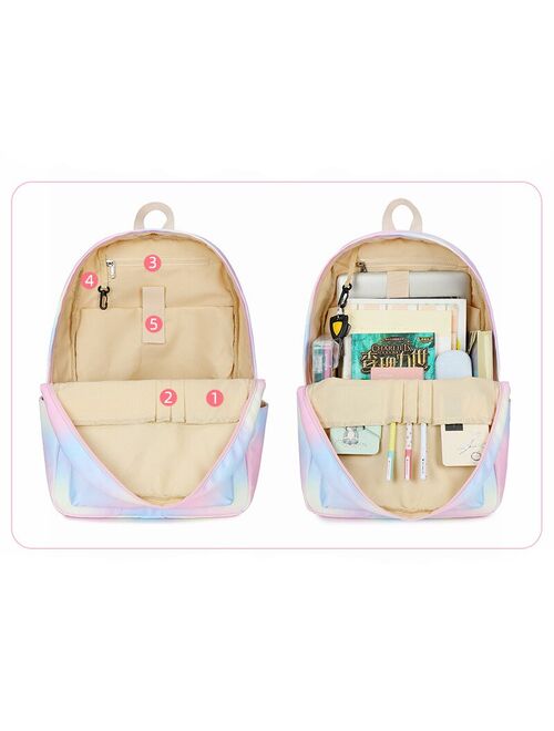 Girls Backpack for School Rainbow 15.6'' Laptop Kids Bookbag Teen Girls School Bag with Lunch Box for Elementary Middle School