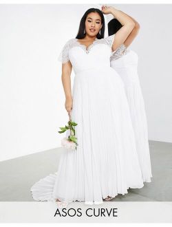 ASOS EDITION Curve Sophia plunge lace wedding dress with pleated skirt