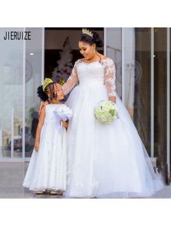 JIERUIZE Elegant Plus Size Wedding Dresses 3/4 Sleeves Lace Appliques Beaded Wedding Gowns Lace Up Back Vestido De Noiva