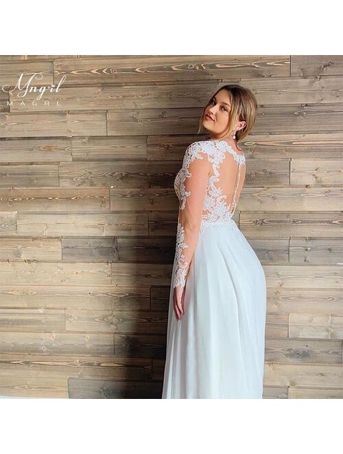 MNGRL New Simple Wedding Dress Backless Sleeveless Design Chiffon Lace Bride Dresses Princess Dress Plus Size Tailor-made