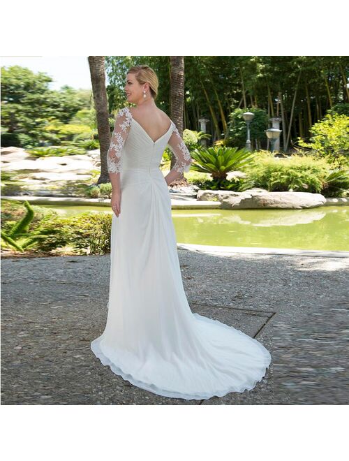 Plus Size Wedding Dress 2021 Chiffon Pleats Lace Appliques Beaded Half Sleeves Elegant Custom made Boho Bridal Dress